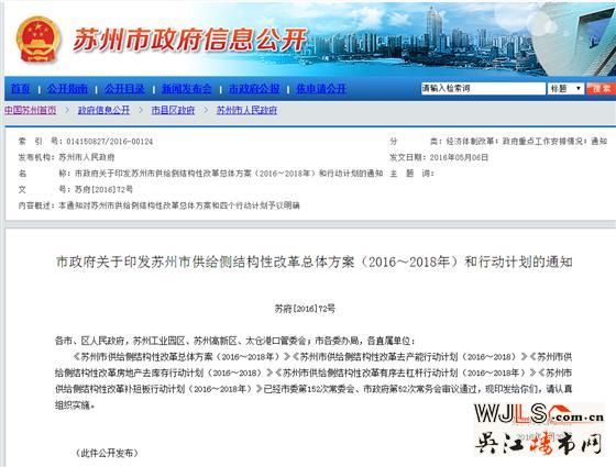 重磅！苏州市政府发布房地产去库存行动计划