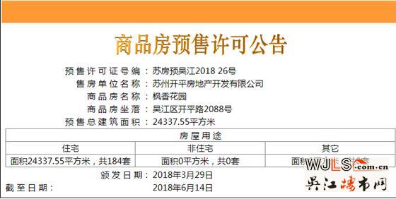 昨日吴江2盘领预售证,1盘已加推