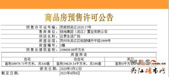 绿地云景首领预售证  住宅备案均价30977元/平米