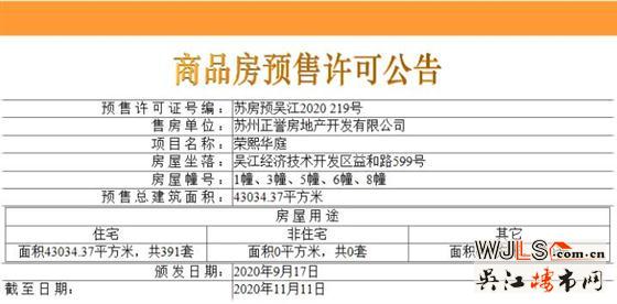 荣熙华庭领预售证  备案价18632-20827元/平米