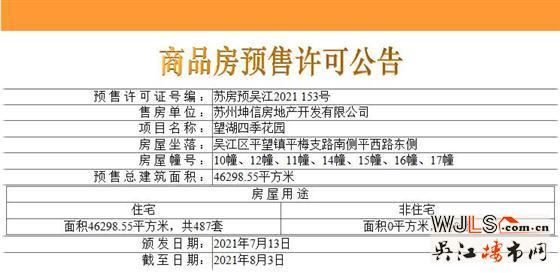 上坤望湖四季领预售证  备案均价13522.96元/平