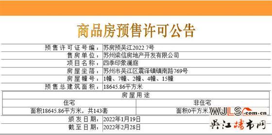 首次领证！四季印象澜庭备案均价约14929元/平米